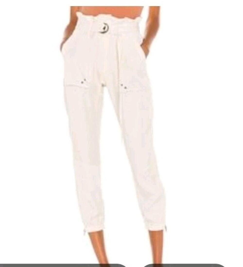 Pam & Gela Paperbag Waist Jogger Pants Womens S Beige Zip Ankle Office Siren